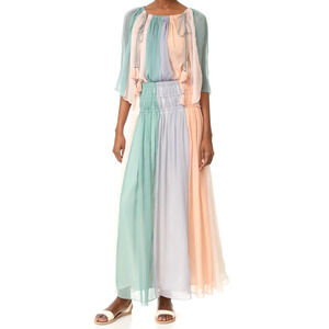 Antik Batik 2-Piece Chiffon Pastel Blouse & Skirt Set Tassels Size 38 Small